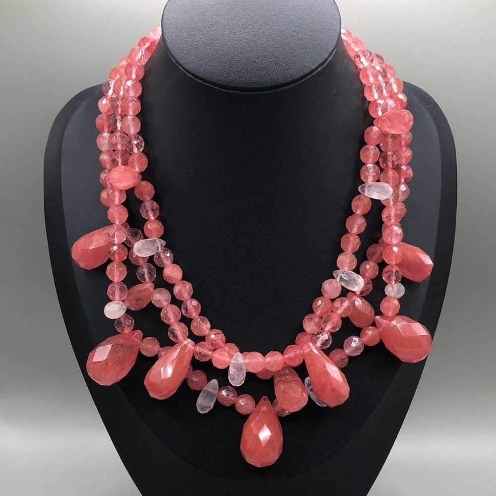 Vintage layered triple strand stone/gemstone statement necklace sterling 925